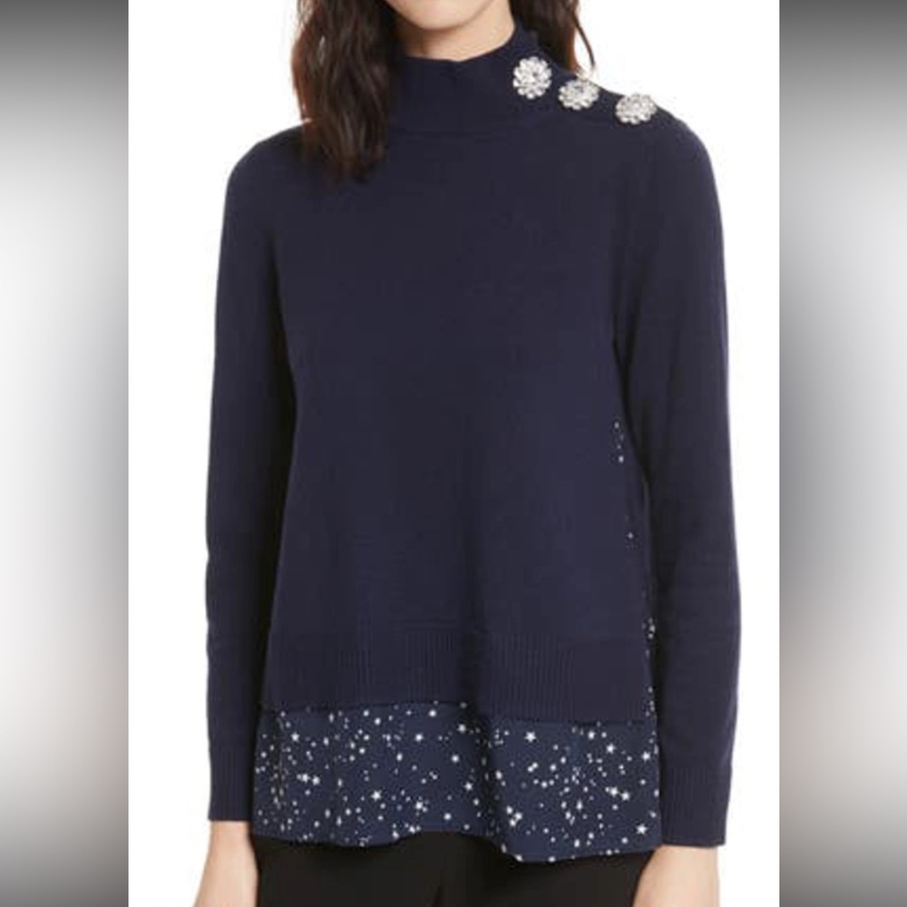 Kate spade Navy Sweater with Star Patterned Hem